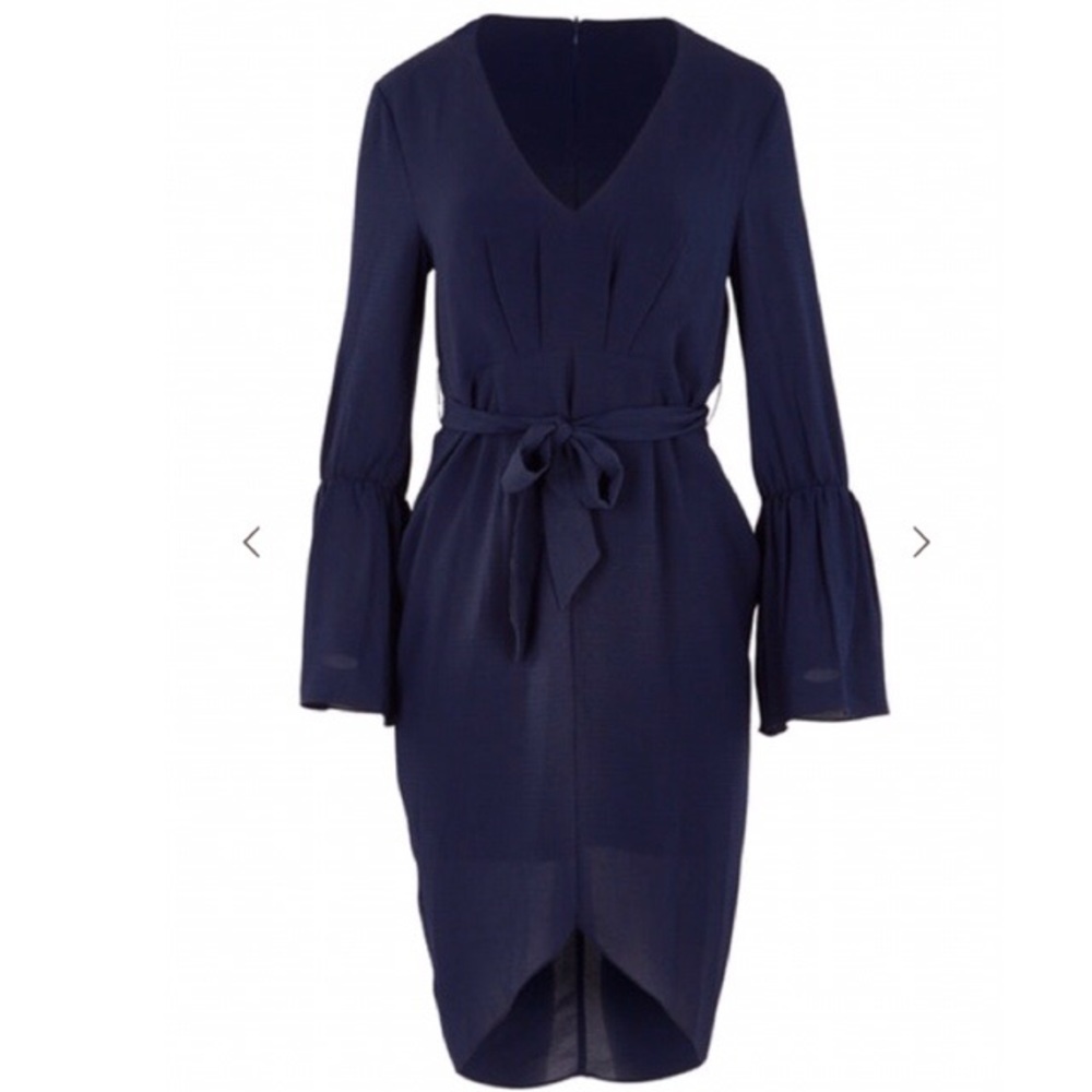 NWT WISH Navy Blue Cyrus Dress Sz S Bell Sleeve - Picture 2 of 6